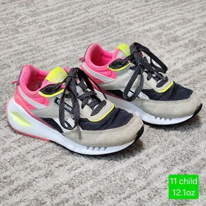 Reebok girls Classic running shoes sneakers neon pink yellow gray size 11 child